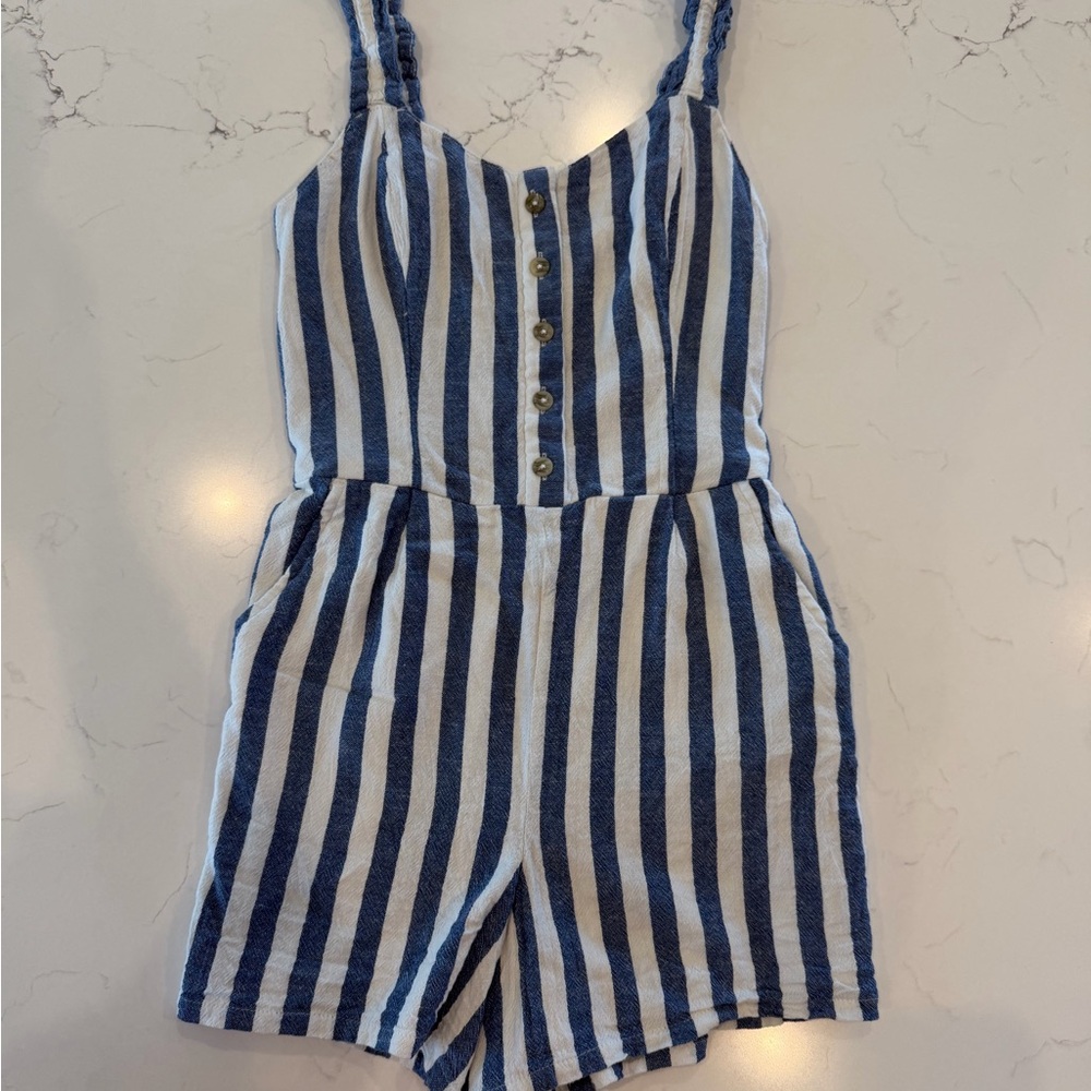 Hollister Blue and White Striped Jumpsuit